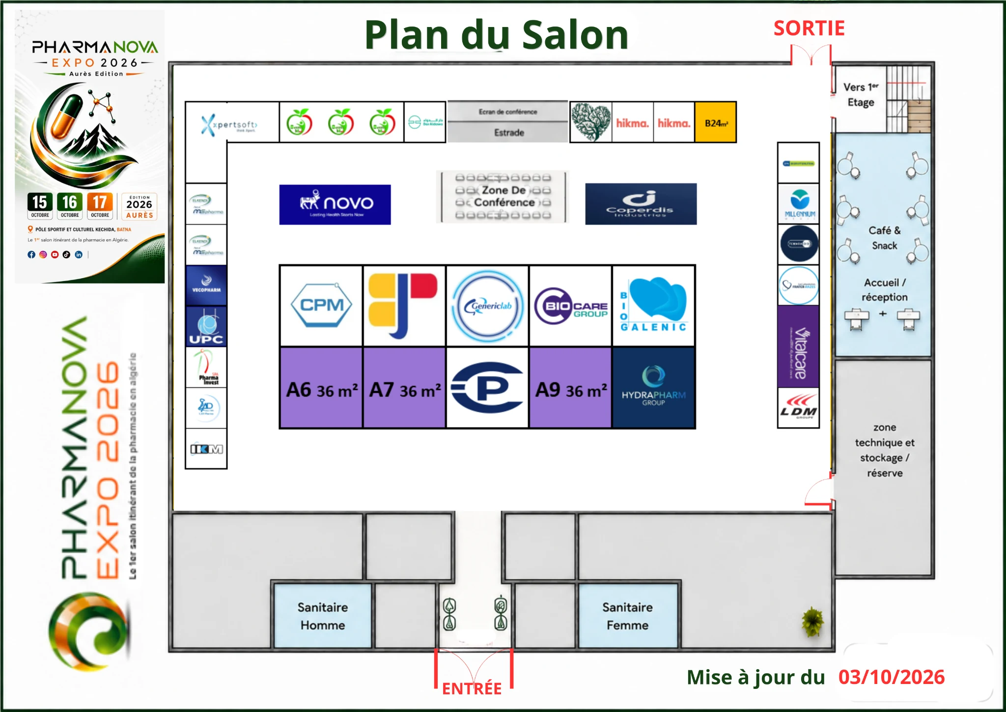 Plan du Salon PHARMANOVA EXPO 2026 — mise à jour du 1er octobre 2026