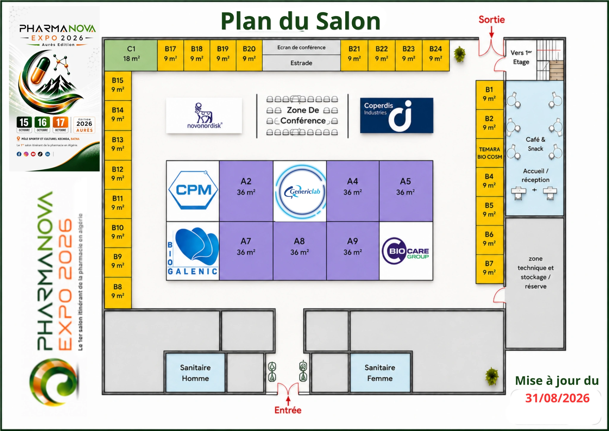 Plan du Salon PHARMANOVA EXPO 2026 — mise à jour du 31 août 2026